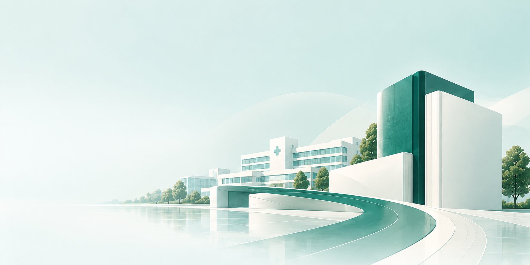 医院建筑与采购专业书籍的艺术插画